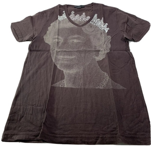 Yoko Devereaux Brown Silver‎ Queen Crown Print Short Sleeve T-Shirt Mens Size L
